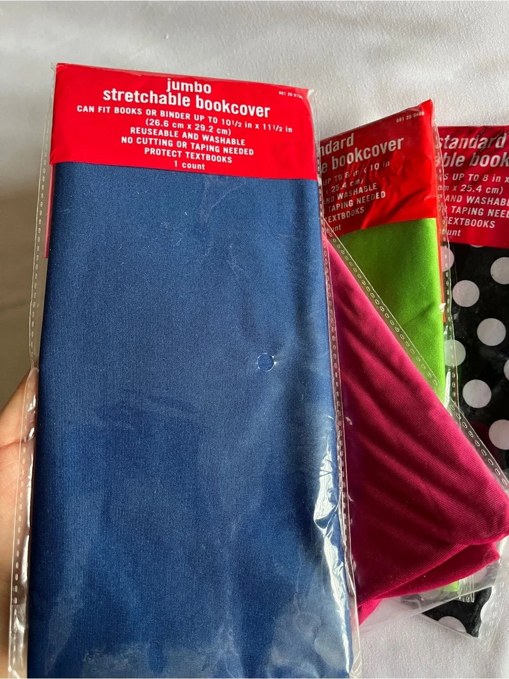 Target Stretchable Bookcover Lot (4) Jumbo & Standard Navy Pink Green Polka Dot